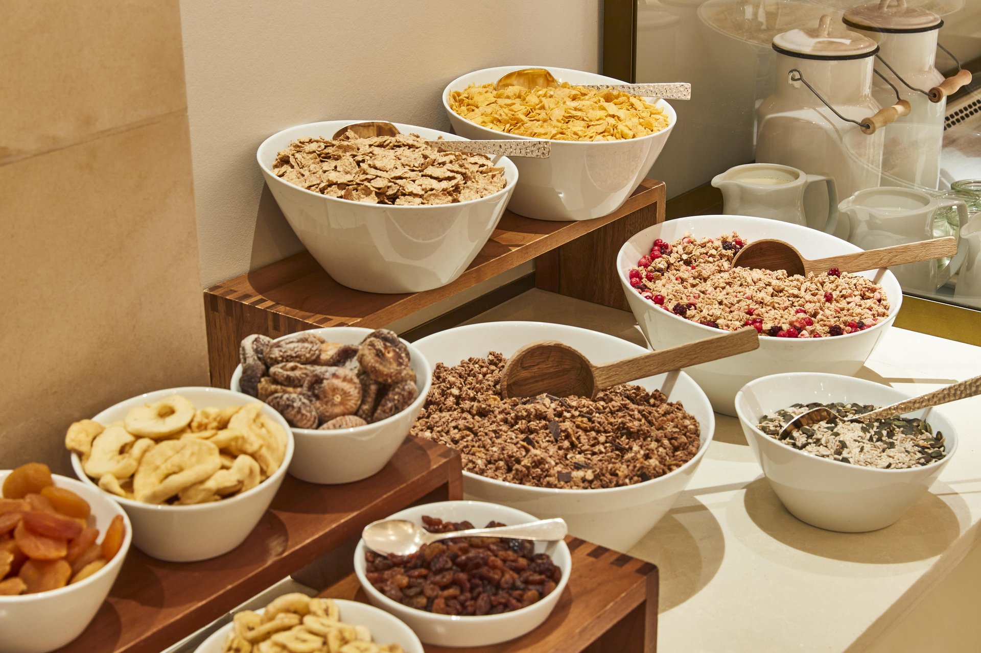 Variation of muesli at the breakfast buffet 