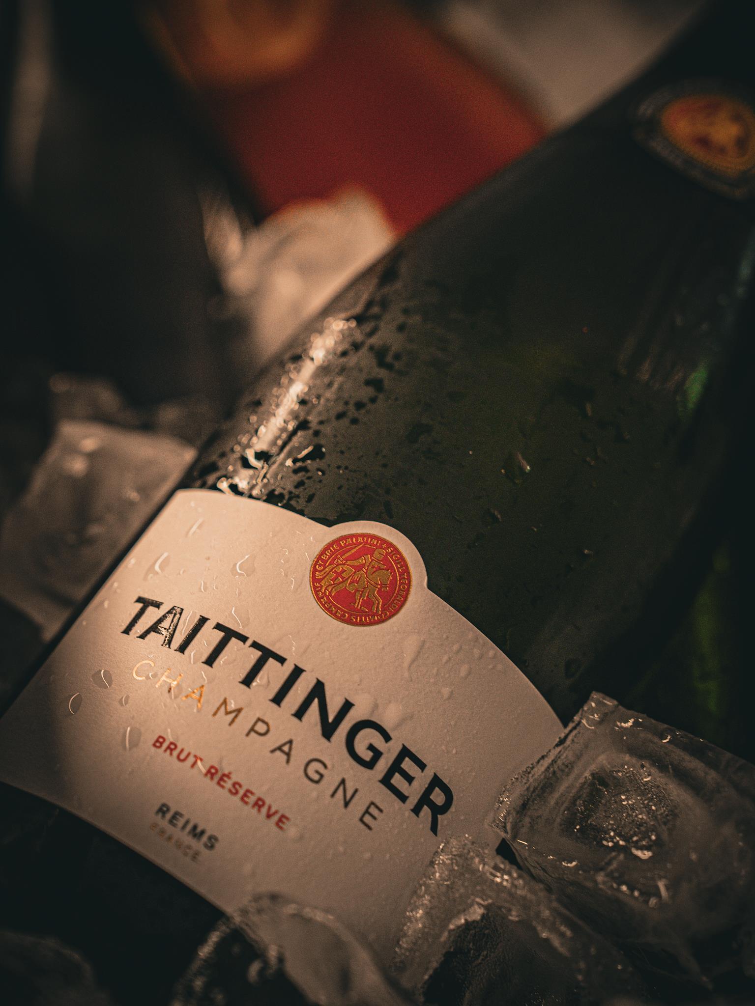 Selection of fine wine bottles and Taittinger Champagne at Kastenmeier's Wine and Champagne Bar in central Dresden