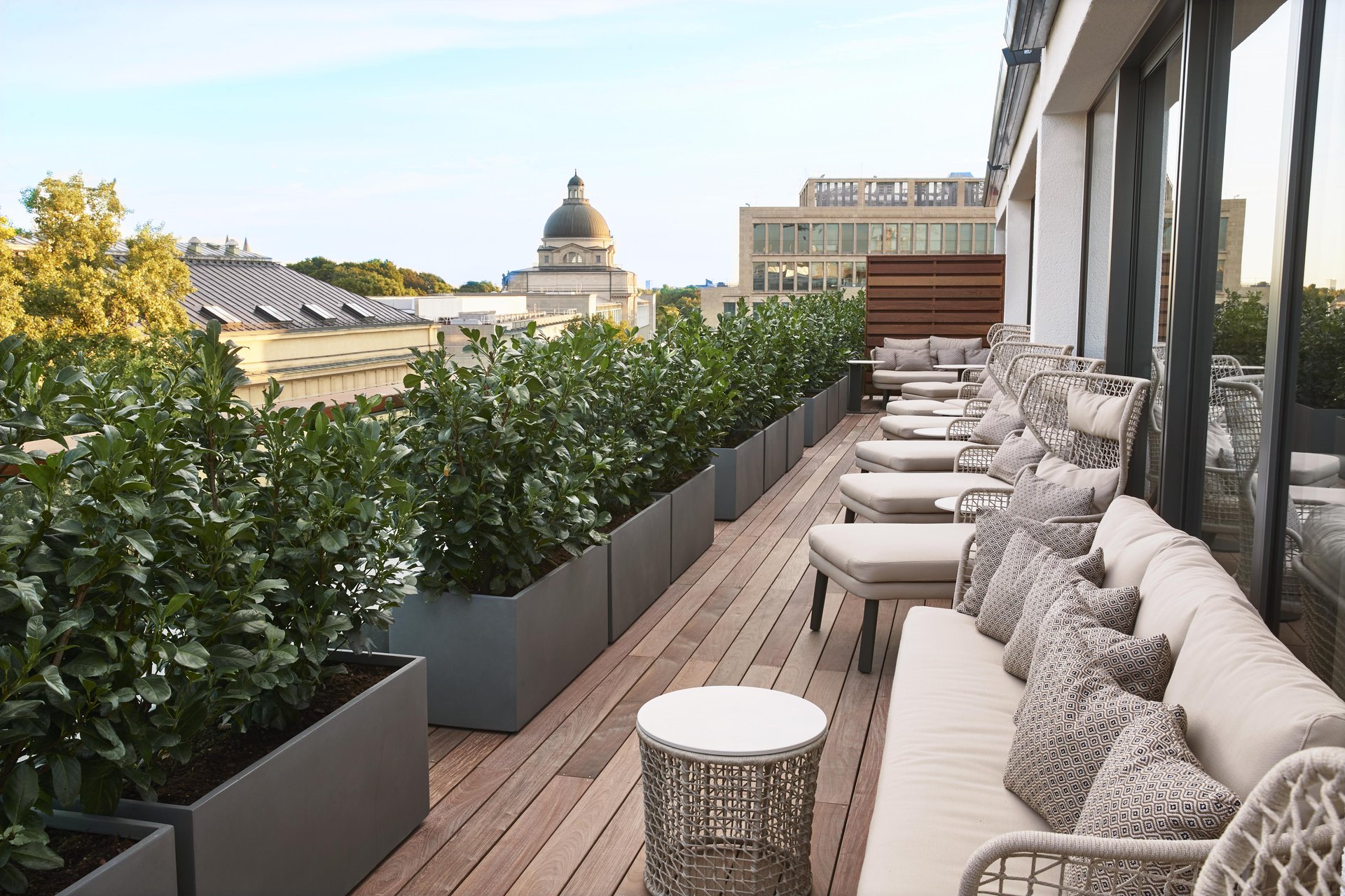 Exclusive rooftop pool terrace at Kempinski The Spa, Hotel Vier Jahreszeiten Kempinski München