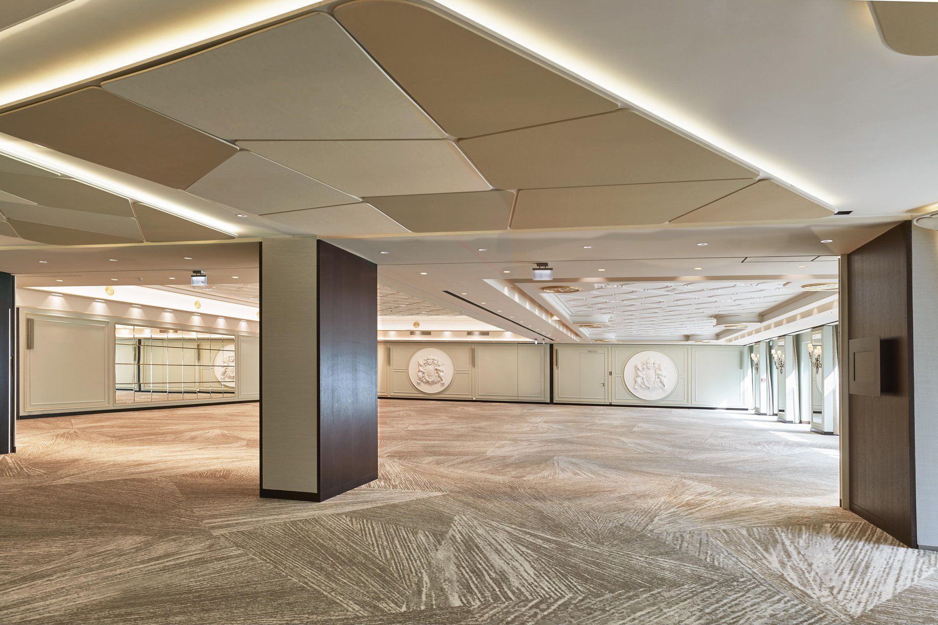 Maximilian I-III grand ballroom with geometric ceiling at Hotel Vier Jahreszeiten Kempinski München