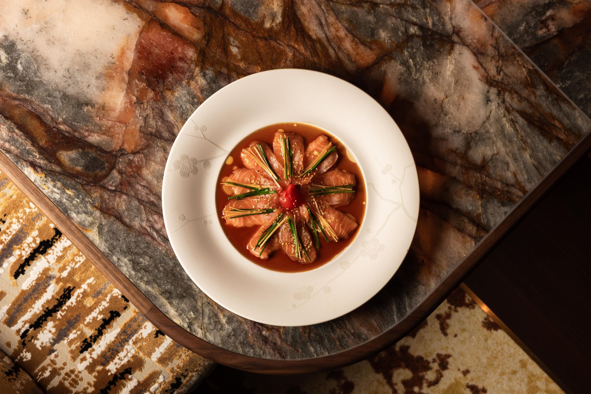 Signature dish Salmon Sashimi at Nobu Restaurant downtown Budapest at Kempinski Hotel Corvinus
