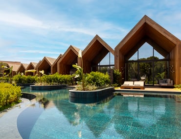 swimming pool in front of hotel
