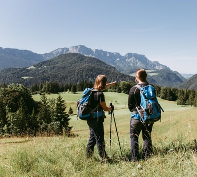 Two hikers in the mountain in spring in Germany