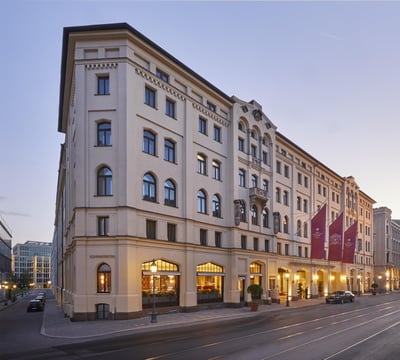 Grand historic facade of Hotel Vier Jahreszeiten Kempinski München on Maximilianstraße
