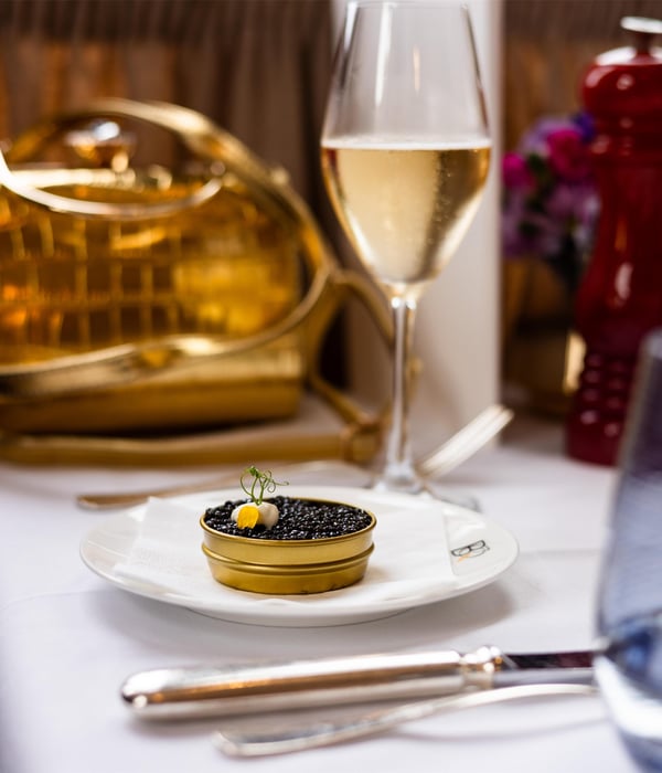 Plate with caviar during the Adlon champagne brunch buffet at Brasserie Quarre