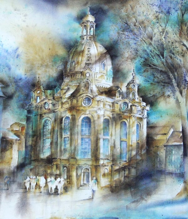 Watercolour of Dresden Frauenkirche by Tina Gehlert at Kastenmeiers