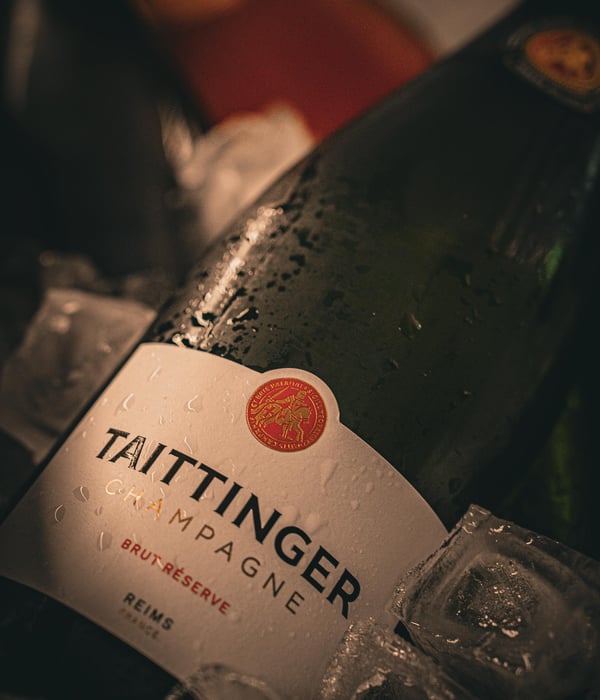 Selection of fine wine bottles and Taittinger Champagne at Kastenmeier's Wine and Champagne Bar in central Dresden