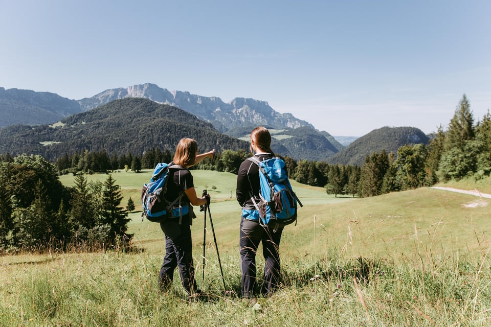 Two hikers in the mountain in spring in Germany